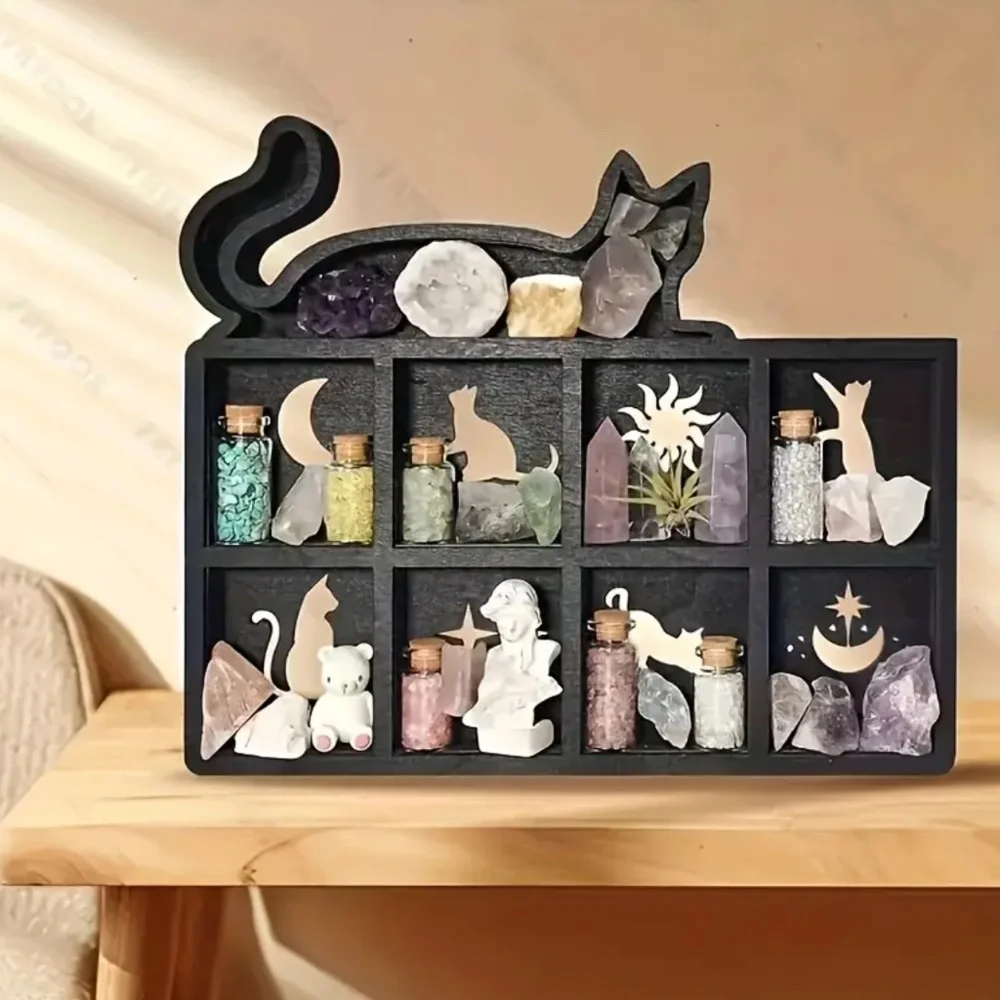 🎉HOST PICK🎉NEW! Black Crystal and Gemstone Display Shelf Organizer with a Cat!